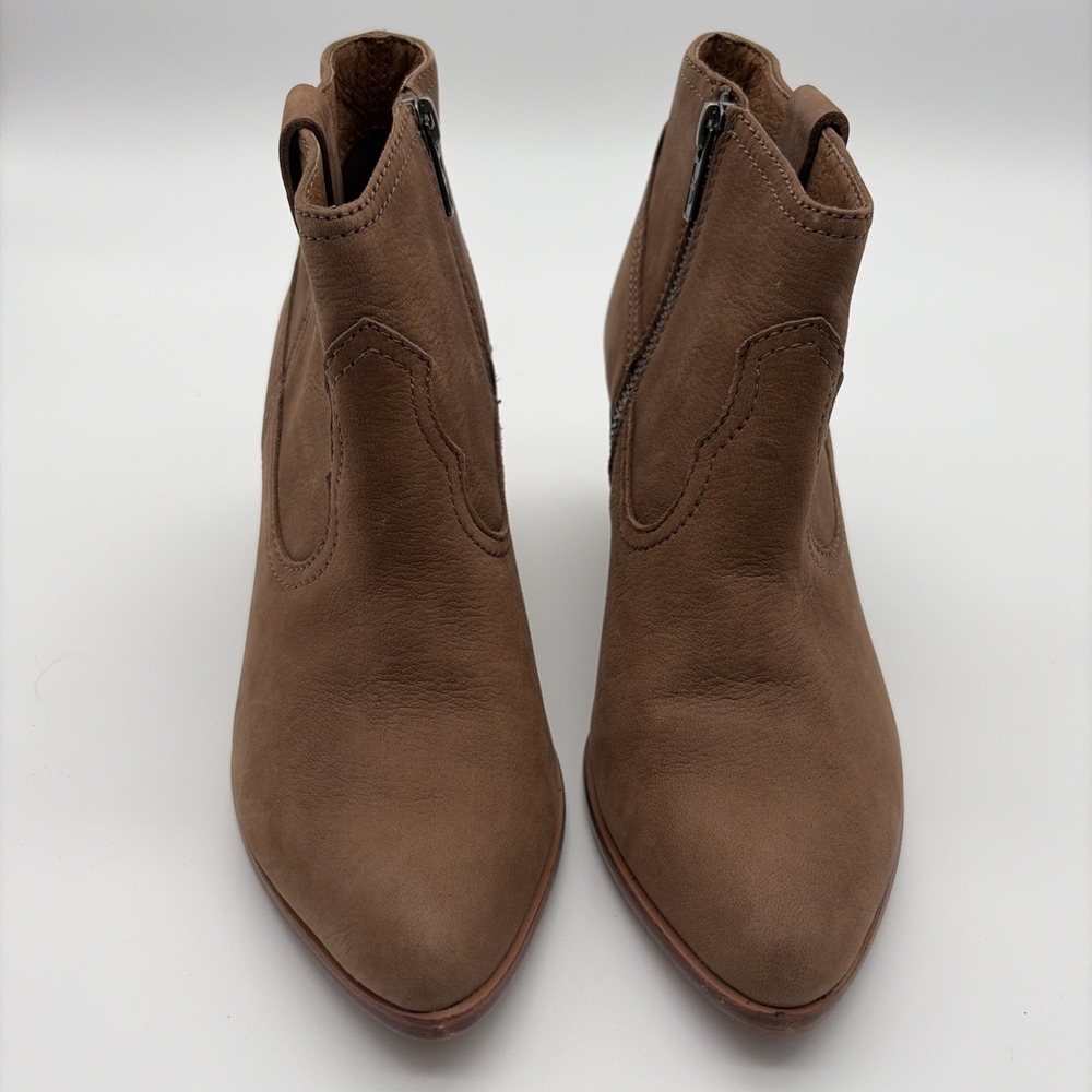 FRYE REINA Ankle Boots Side Zip Cone Heel Leather Western Women's SZ 7.5 ASH